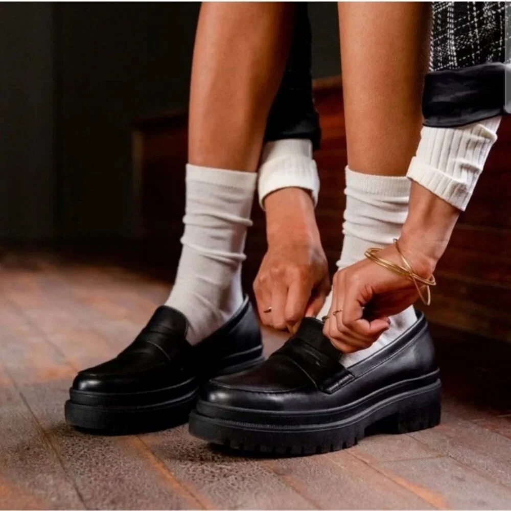 Leather Chunky Penny Loafers - Black - Picture 3 of 14